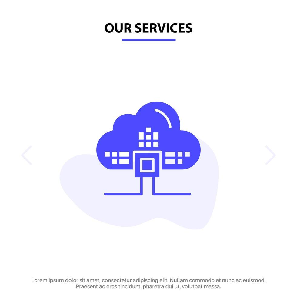 Our Services Based Data Cloud Science Solid Glyph Icon Web card Template vector