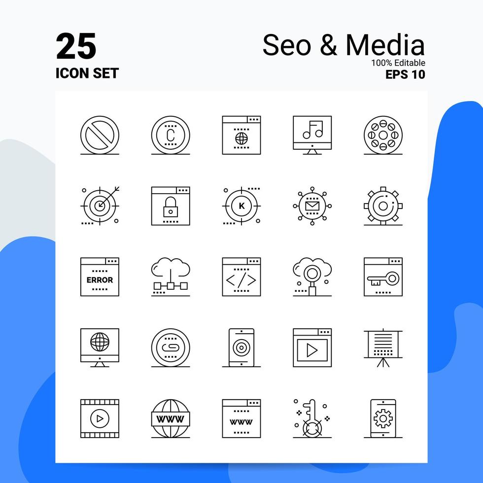 25 Seo  Media Icon Set 100 Editable EPS 10 Files Business Logo Concept Ideas Line icon design vector