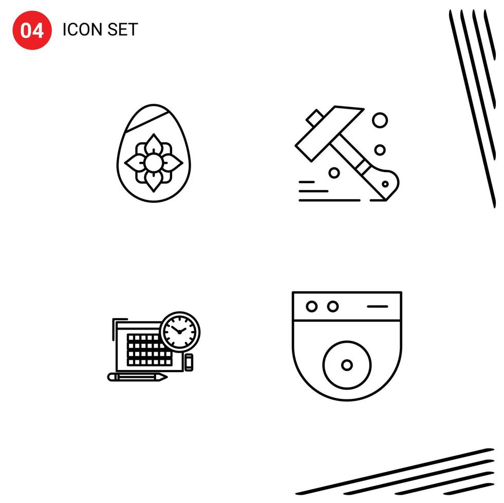 4 Creative Icons Modern Signs and Symbols of decoration pen egg tool cam Editable Vector Design Elements