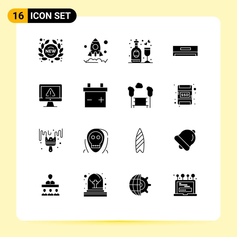 Modern Set of 16 Solid Glyphs and symbols such as data technology celebration electric air conditioner Editable Vector Design Elements