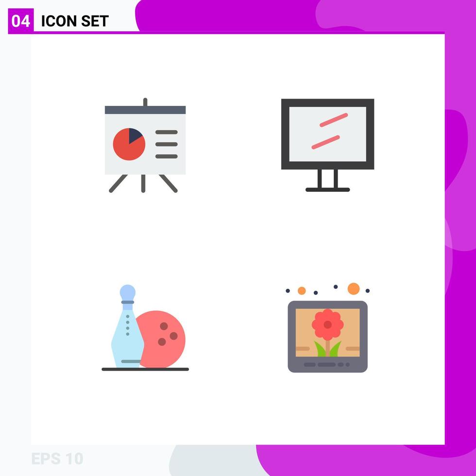 4 Flat Icon concept for Websites Mobile and Apps analytics kegling computer activity picture Editable Vector Design Elements