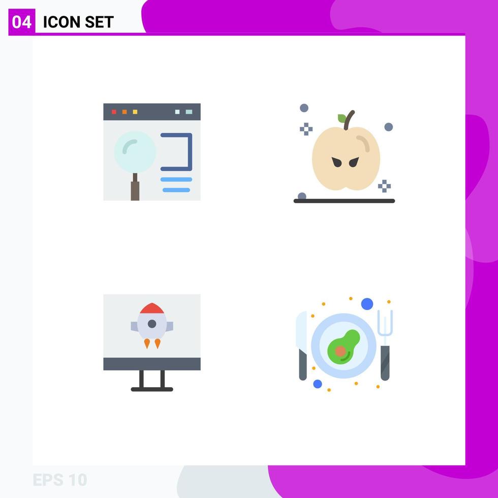 4 iconos creativos signos y símbolos modernos de búsqueda de cohetes de navegador elementos de diseño vectorial editables de tocino de acción de gracias vector