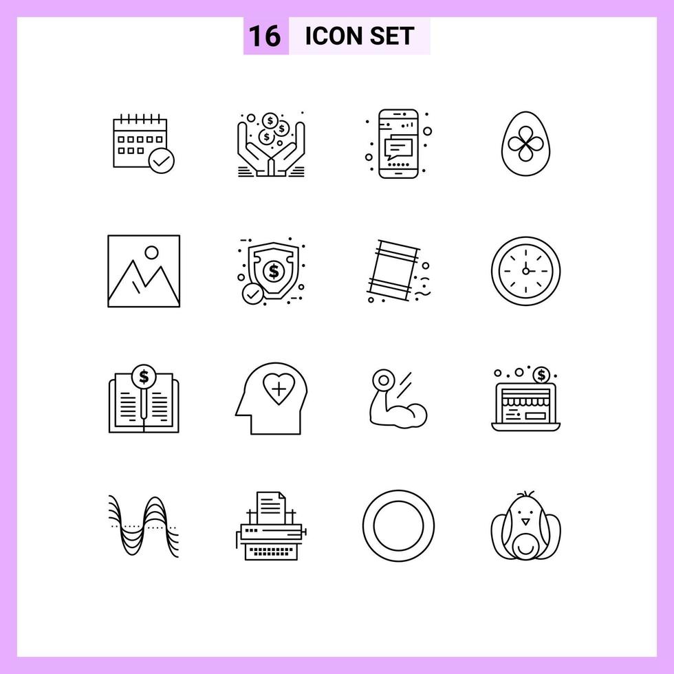 Set of 16 Vector Outlines on Grid for easter egg decoration hands text mobile Editable Vector Design Elements