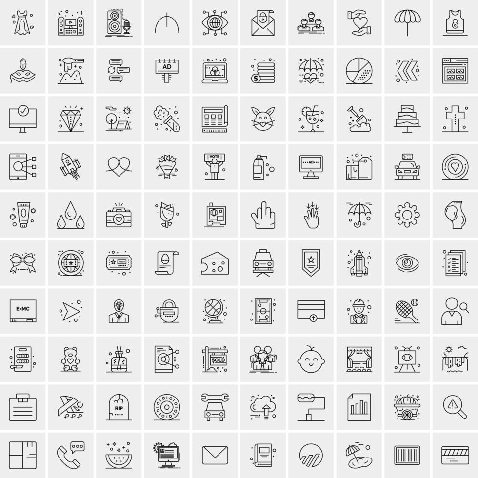 100 Universal Black Line Icons on White Background vector