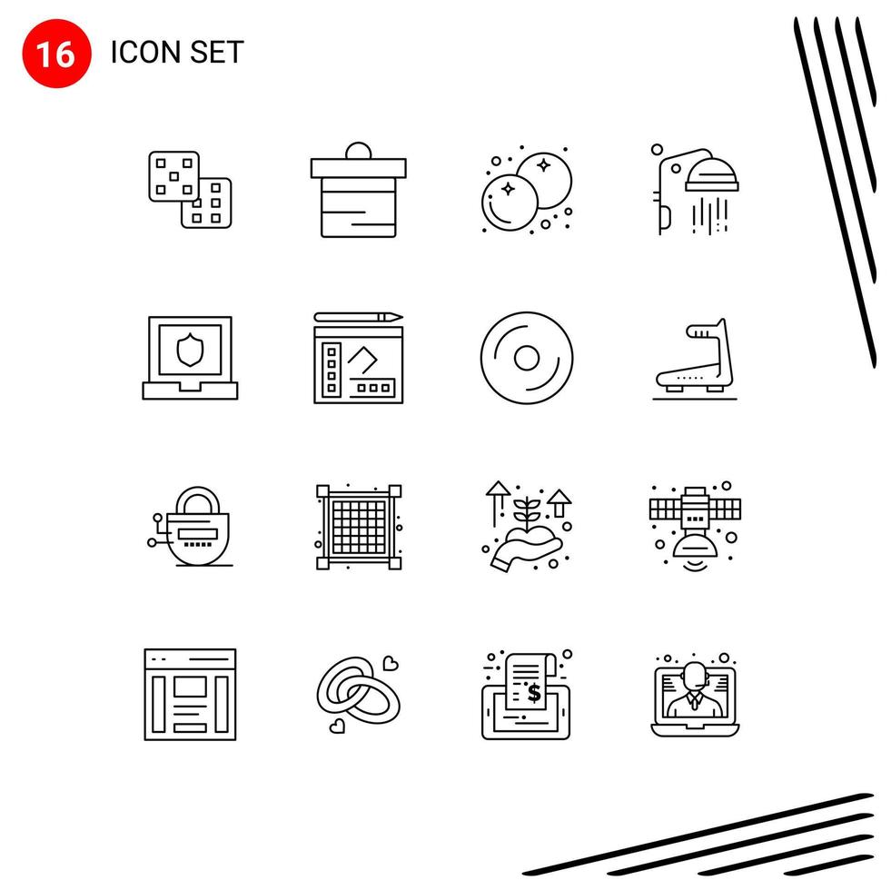 Set of 16 Modern UI Icons Symbols Signs for book security cranberry laptop clean Editable Vector Design Elements