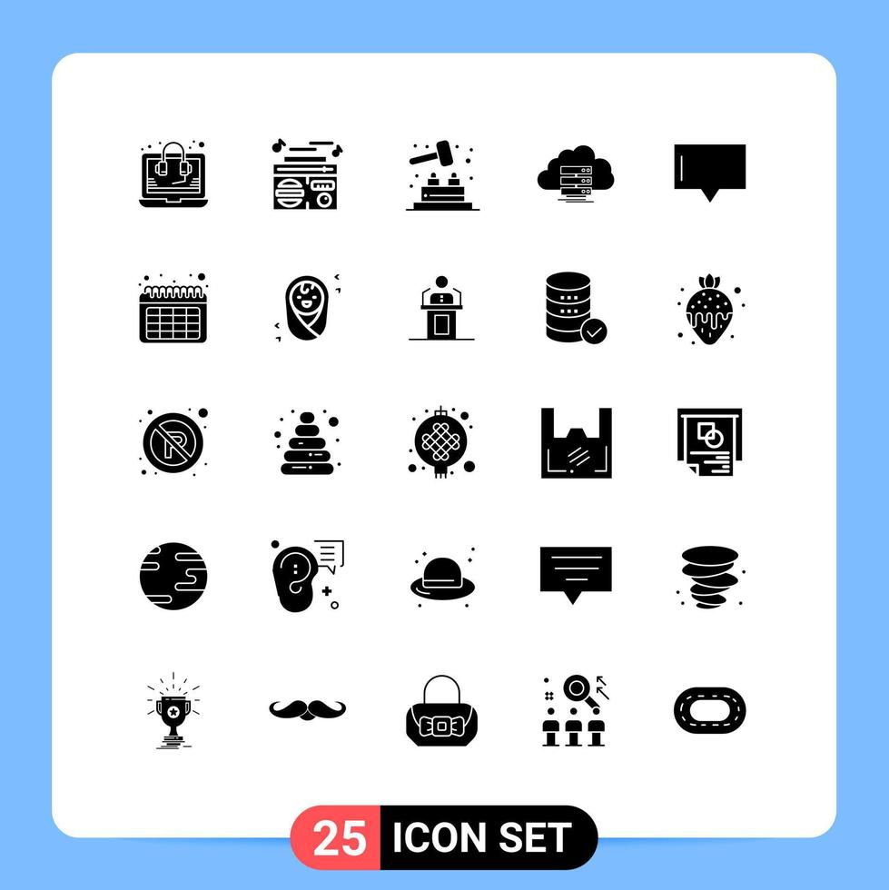 Modern Set of 25 Solid Glyphs Pictograph of message flow whack a mole data storage Editable Vector Design Elements