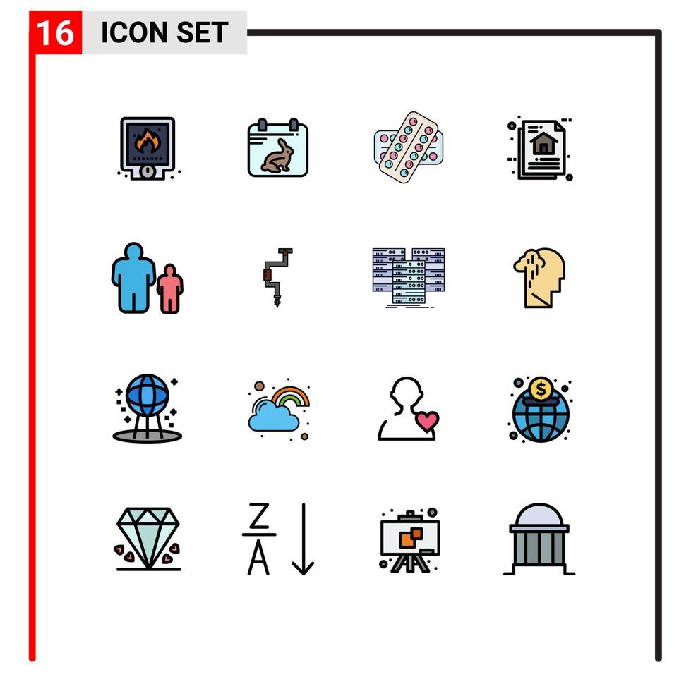 16 Thematic Vector Flat Color Filled Lines and Editable Symbols of document data date architecture tablet Editable Creative Vector Design Elements