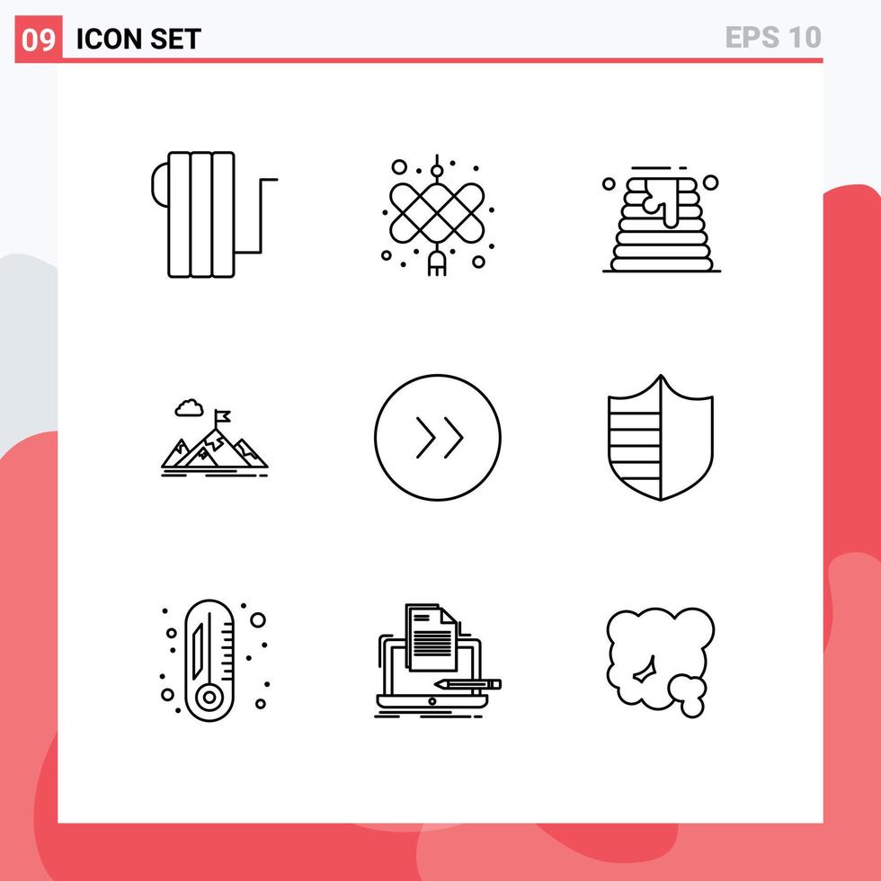 Universal Icon Symbols Group of 9 Modern Outlines of target mission cake goal aim Editable Vector Design Elements