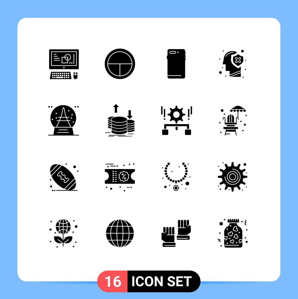 Solid Glyph Pack of 16 Universal Symbols of mind human phone head camera Editable Vector Design Elements