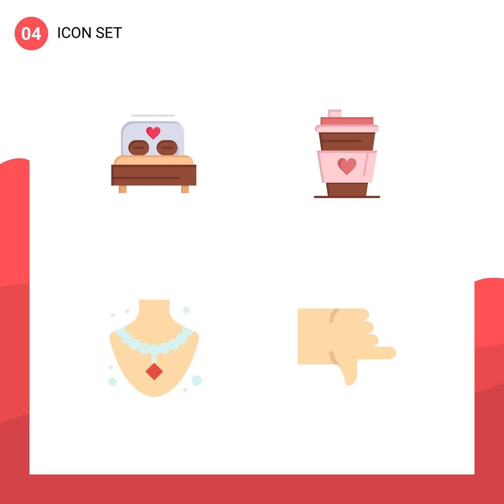 Flat Icon Pack of 4 Universal Symbols of bed gem wedding love dislike Editable Vector Design Elements