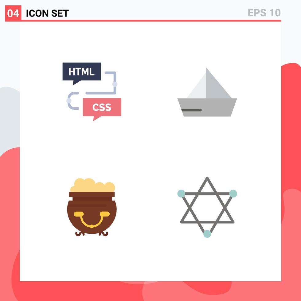 Pack of 4 creative Flat Icons of coding yacht flowchart sail pot Editable Vector Design Elements