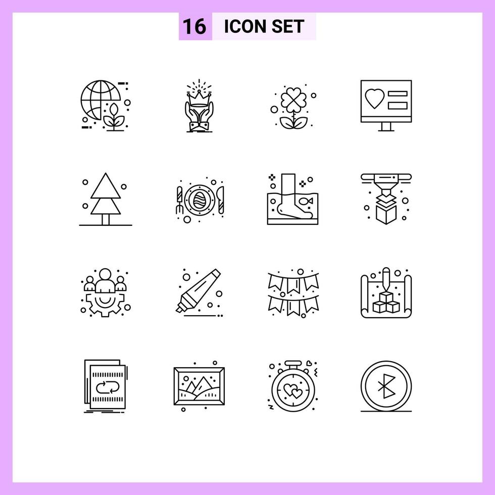 paquete de esquema de 16 símbolos universales de elementos de diseño de vector editables de hoja de corazón de mercado de amor de boda