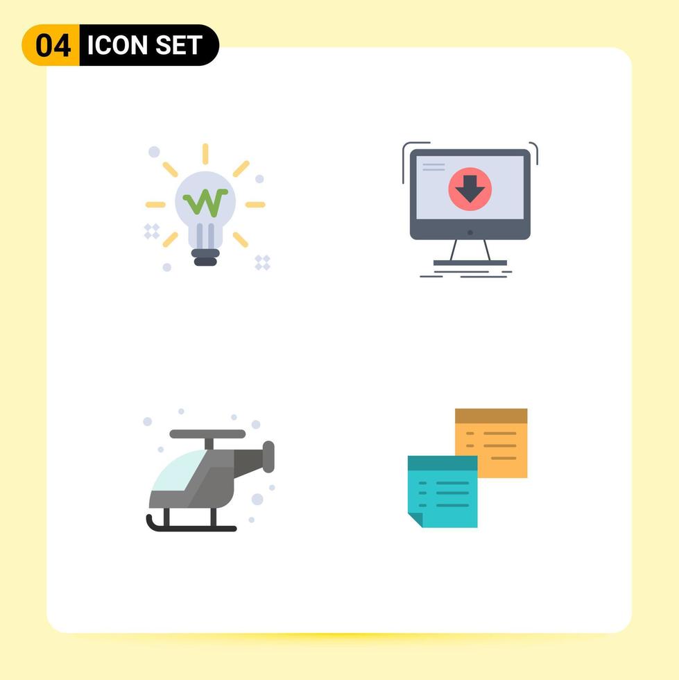 conjunto de 4 paquetes de iconos planos comerciales para contenido de solución de juego de bulbo elementos de diseño vectorial editables rápidos vector