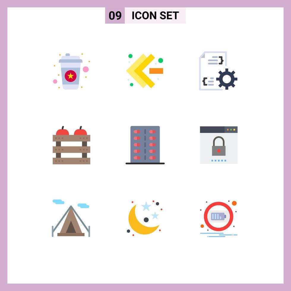 Editable Vector Line Pack of 9 Simple Flat Colors of drugs holiday development food crate Editable Vector Design Elements