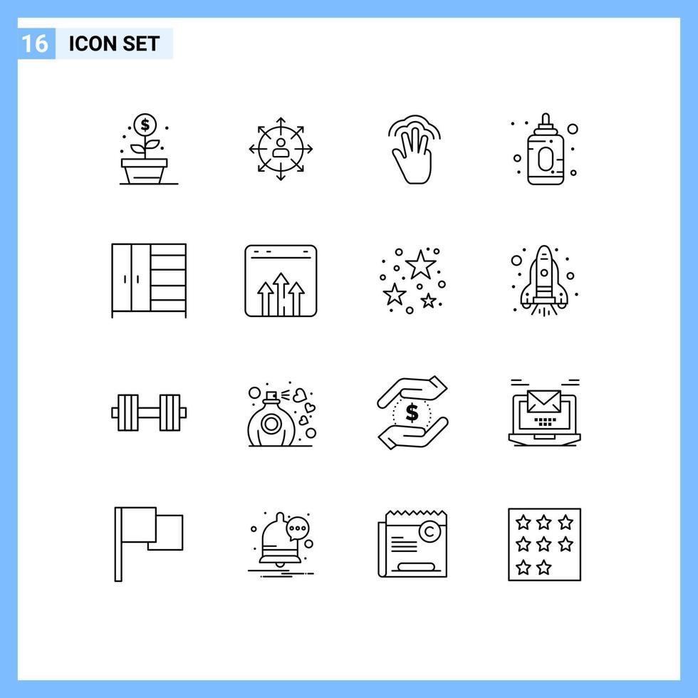 conjunto de 16 iconos de interfaz de usuario modernos signos de símbolos para niños elementos de diseño de vector editables de gestos de interfaz humana táctil múltiple