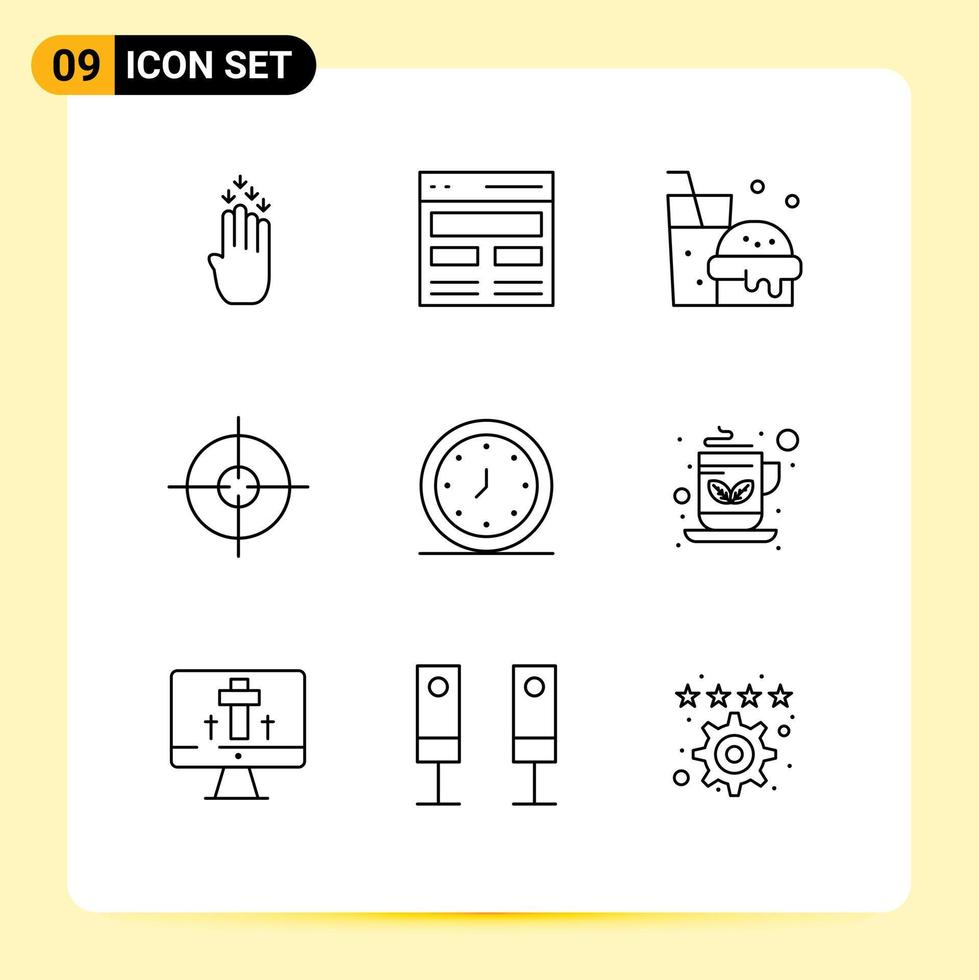 9 Thematic Vector Outlines and Editable Symbols of clock alarm user target aim Editable Vector Design Elements
