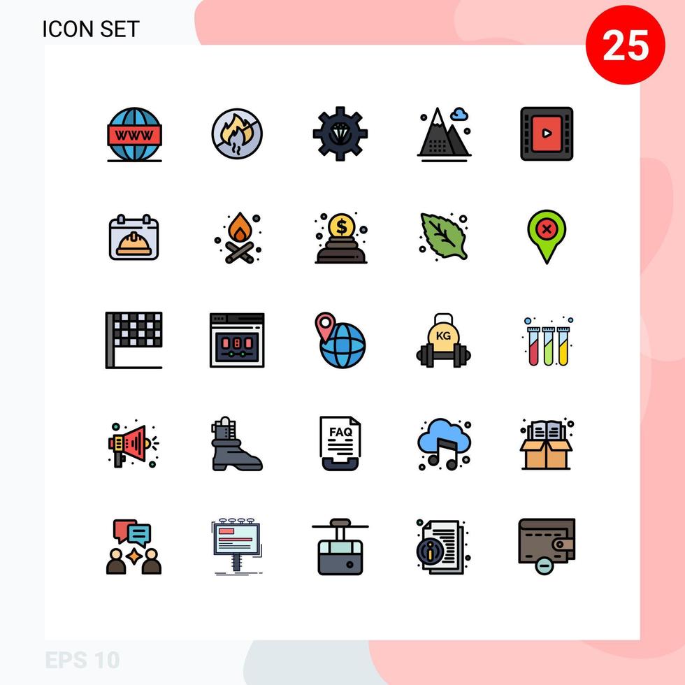 Stock Vector Icon Pack of 25 Line Signs and Symbols for mountains athletics construction activities process Editable Vector Design Elements