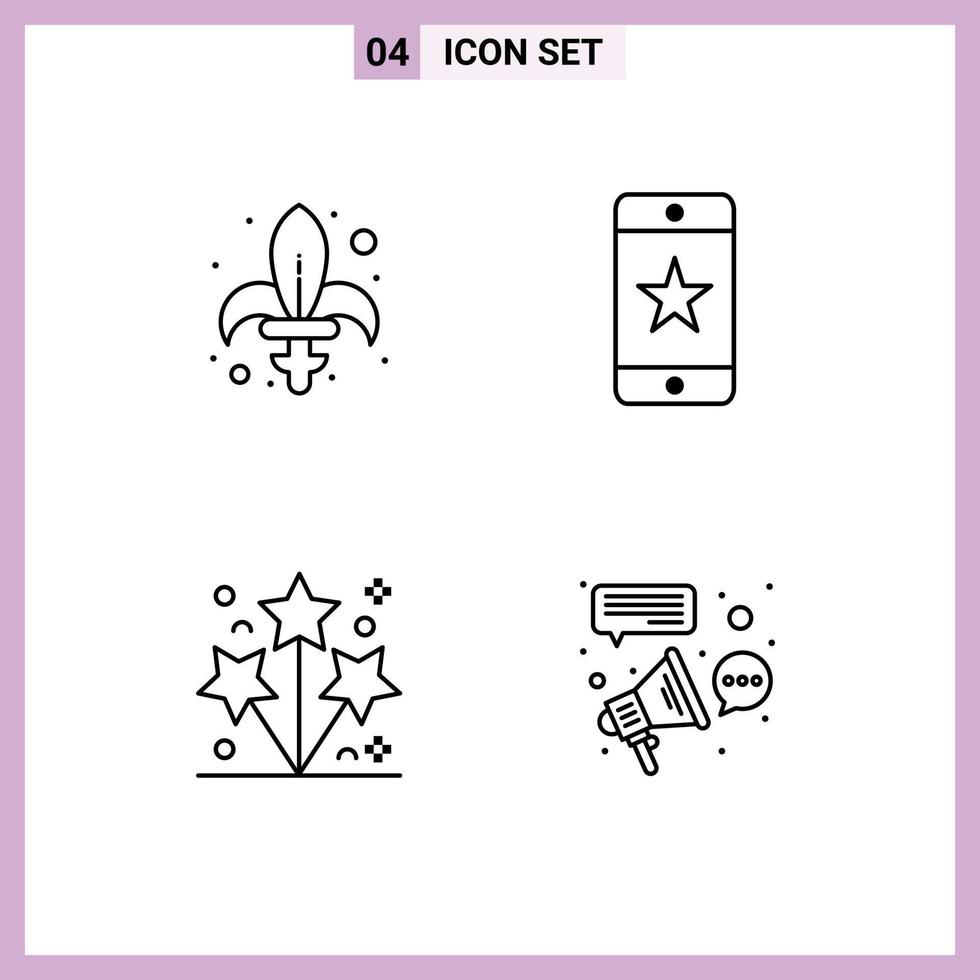 Modern Set of 4 Filledline Flat Colors Pictograph of game firework sword award party Editable Vector Design Elements