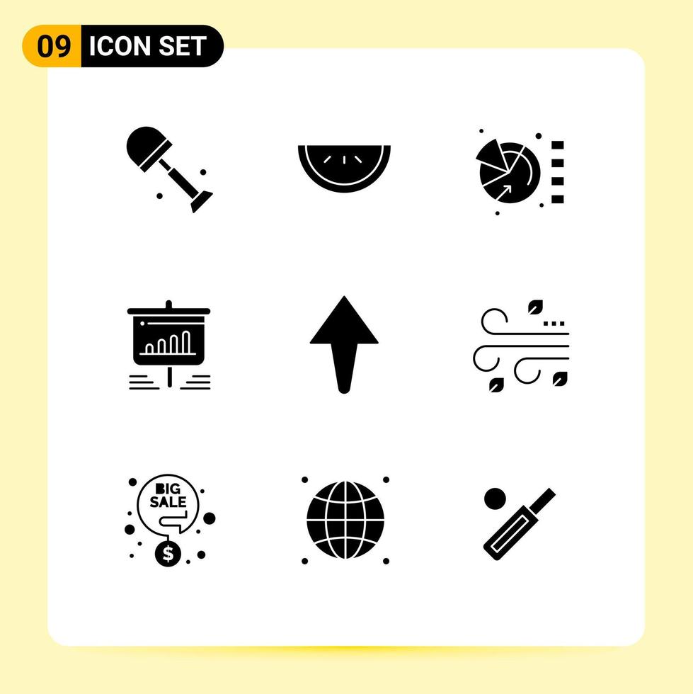 Set of 9 Modern UI Icons Symbols Signs for up business graph analytics board Editable Vector Design Elements