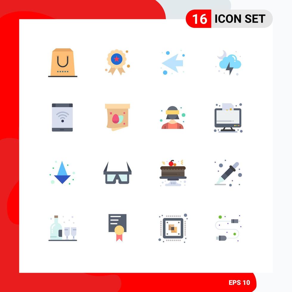 Set of 16 Commercial Flat Colors pack for internet storm medal moon cloud Editable Pack of Creative Vector Design Elements