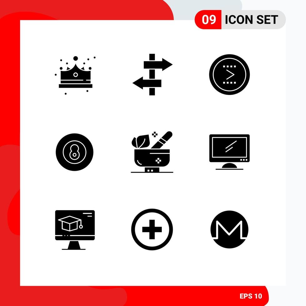Pack of 9 creative Solid Glyphs of relaxation sport circle game ball Editable Vector Design Elements