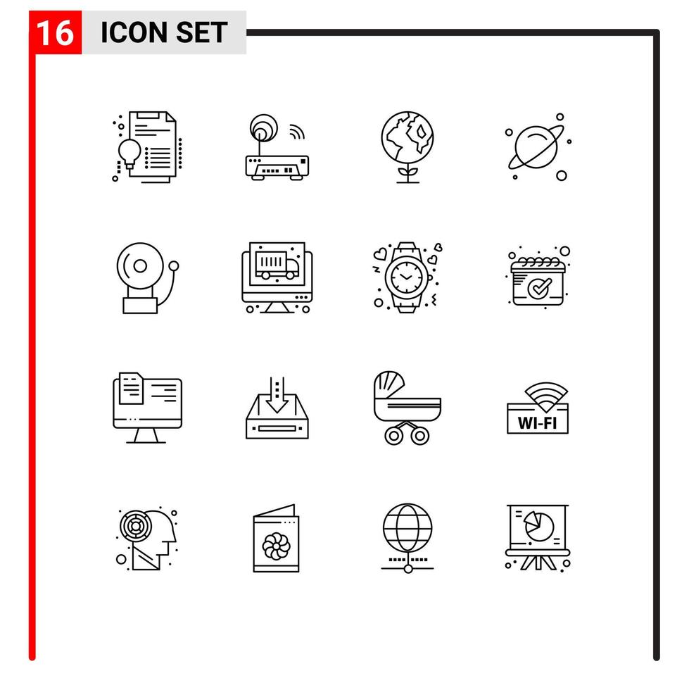Editable Vector Line Pack of 16 Simple Outlines of computer bell eco alarm science Editable Vector Design Elements
