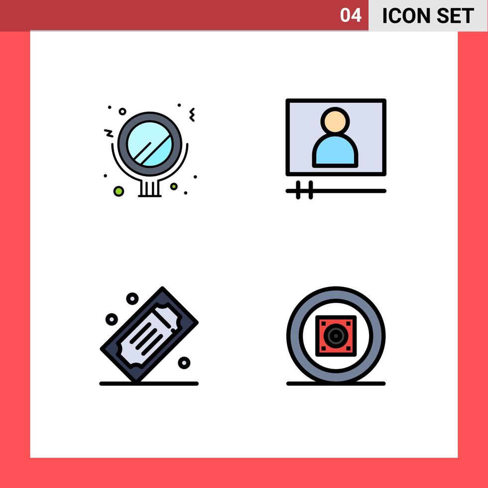 Universal Icon Symbols Group of 4 Modern Filledline Flat Colors of beauty theater tickets video cinema tickets boom box Editable Vector Design Elements