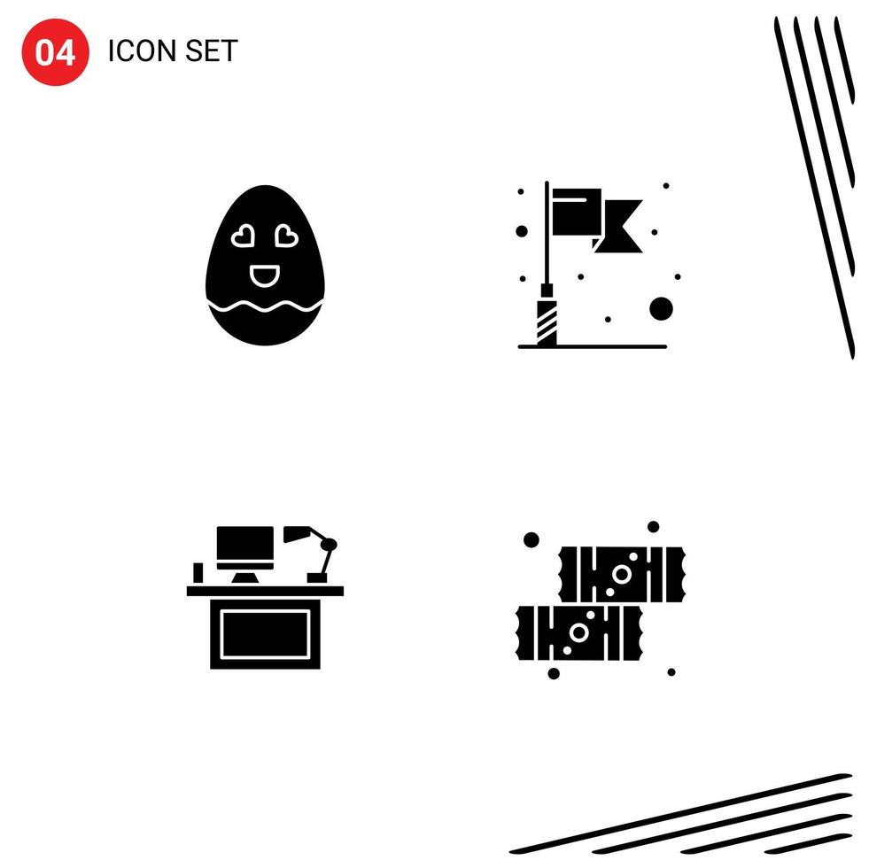 Pictogram Set of 4 Simple Solid Glyphs of egg monitor flag computer place Editable Vector Design Elements