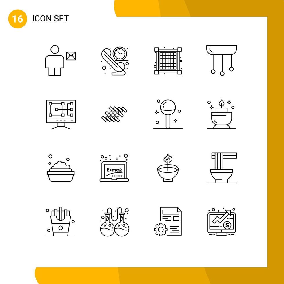 Group of 16 Outlines Signs and Symbols for computer interior time home chandelier Editable Vector Design Elements