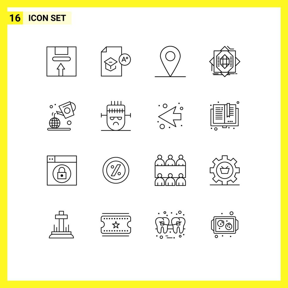 Group of 16 Outlines Signs and Symbols for earth formation school fabrication abstract Editable Vector Design Elements