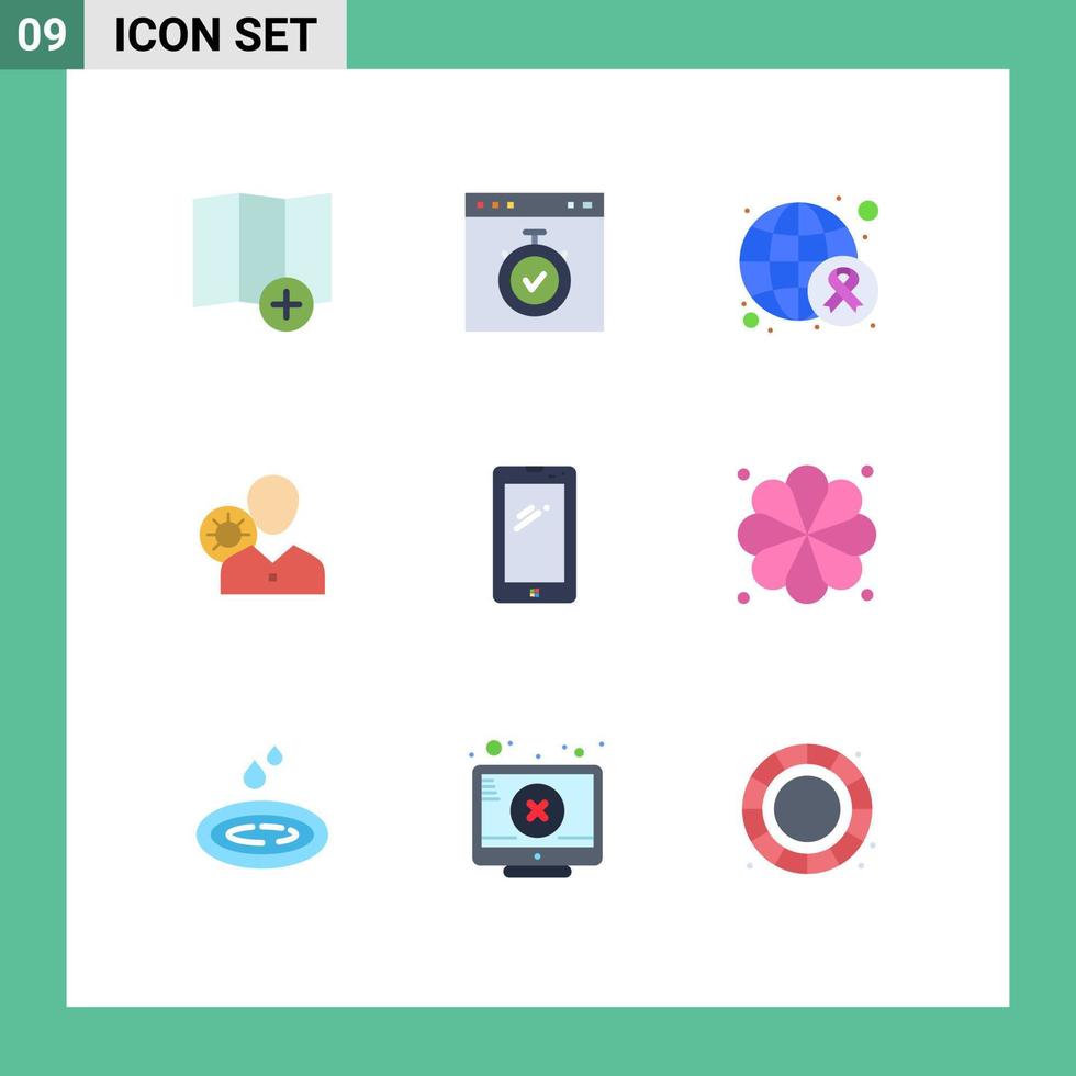 Modern Set of 9 Flat Colors and symbols such as profile human awareness gear work Editable Vector Design Elements