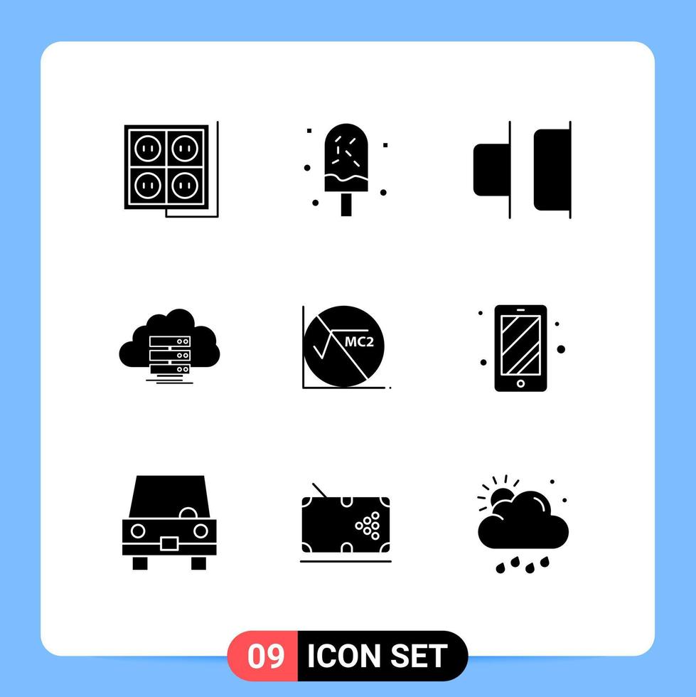 Pictogram Set of 9 Simple Solid Glyphs of flow computing summer storage right Editable Vector Design Elements