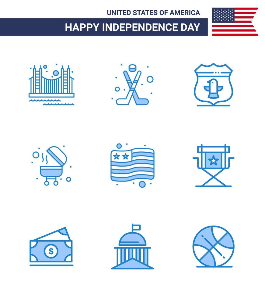 Happy Independence Day 9 Blues Icon Pack for Web and Print country bbq ice barbecue american Editable USA Day Vector Design Elements