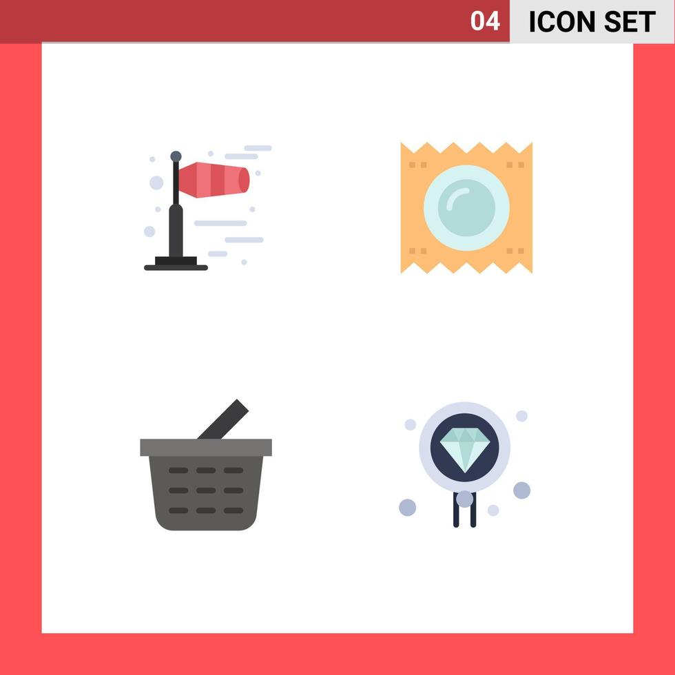 Set of 4 Modern UI Icons Symbols Signs for windy checkout condom medicine coding Editable Vector Design Elements