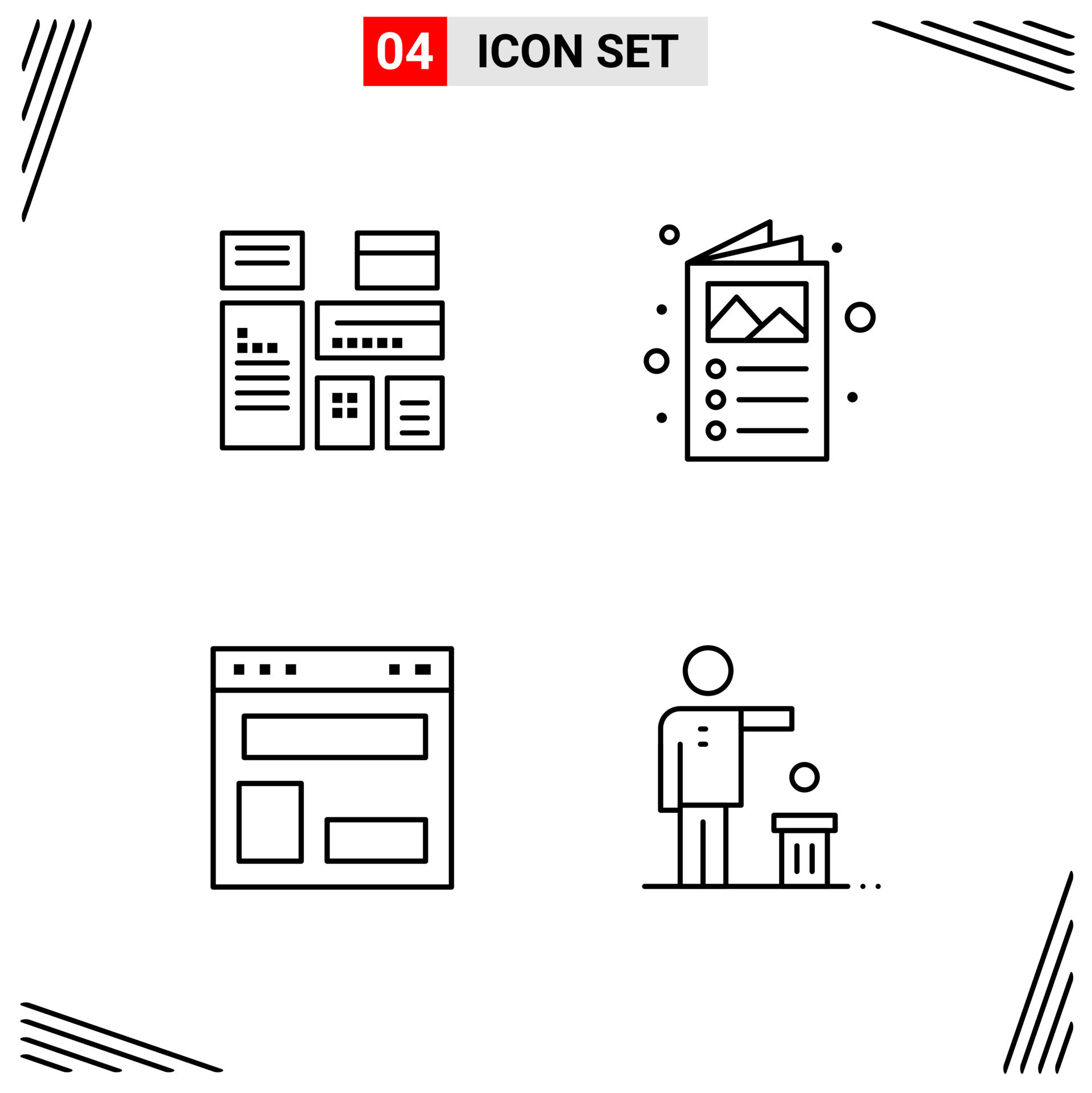 4 Icons Line Style Grid Based Creative Outline Symbols for Website ...