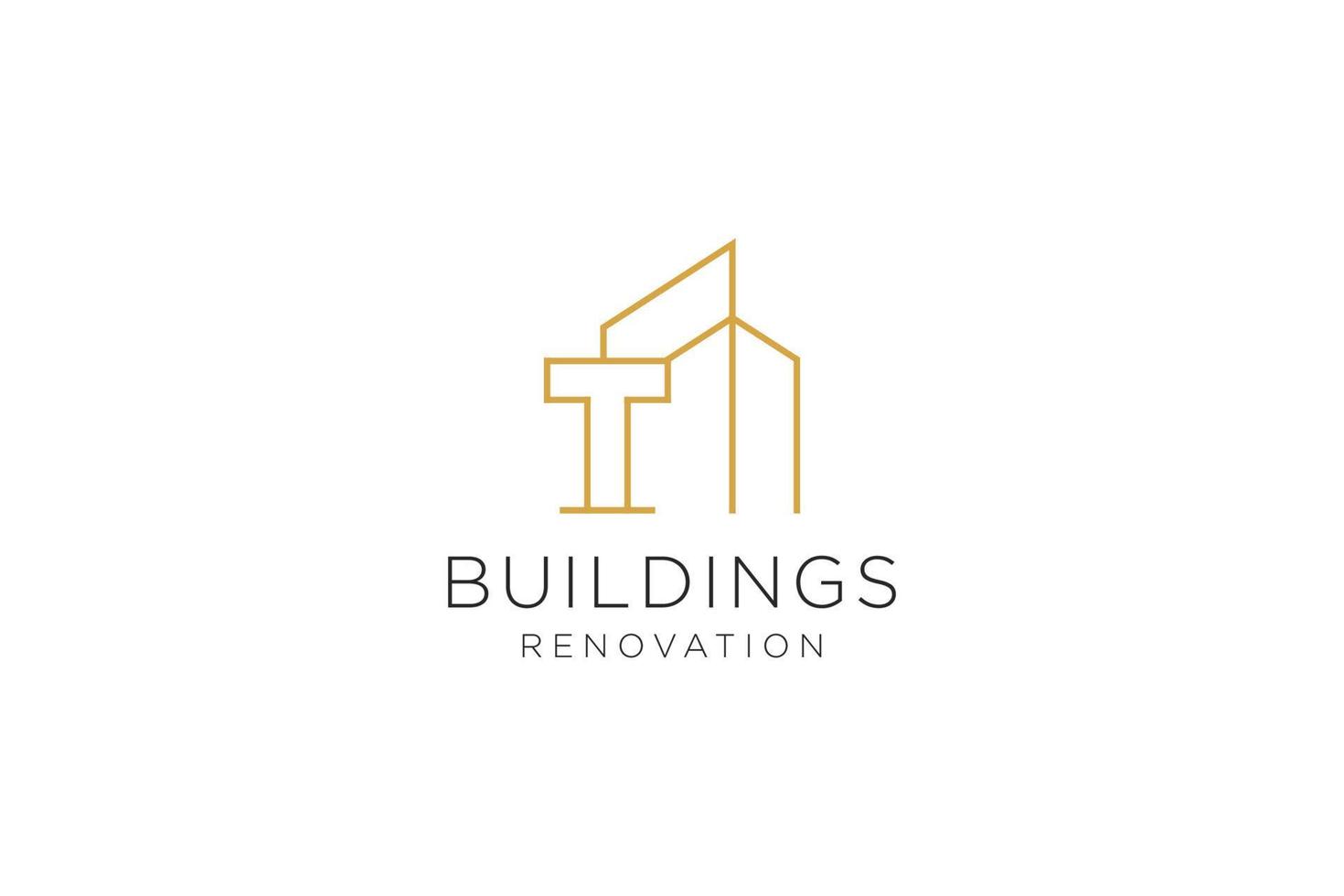 Letter T for Real Estate Remodeling Logo. Construction Architecture Building Logo Design Template Element. vector