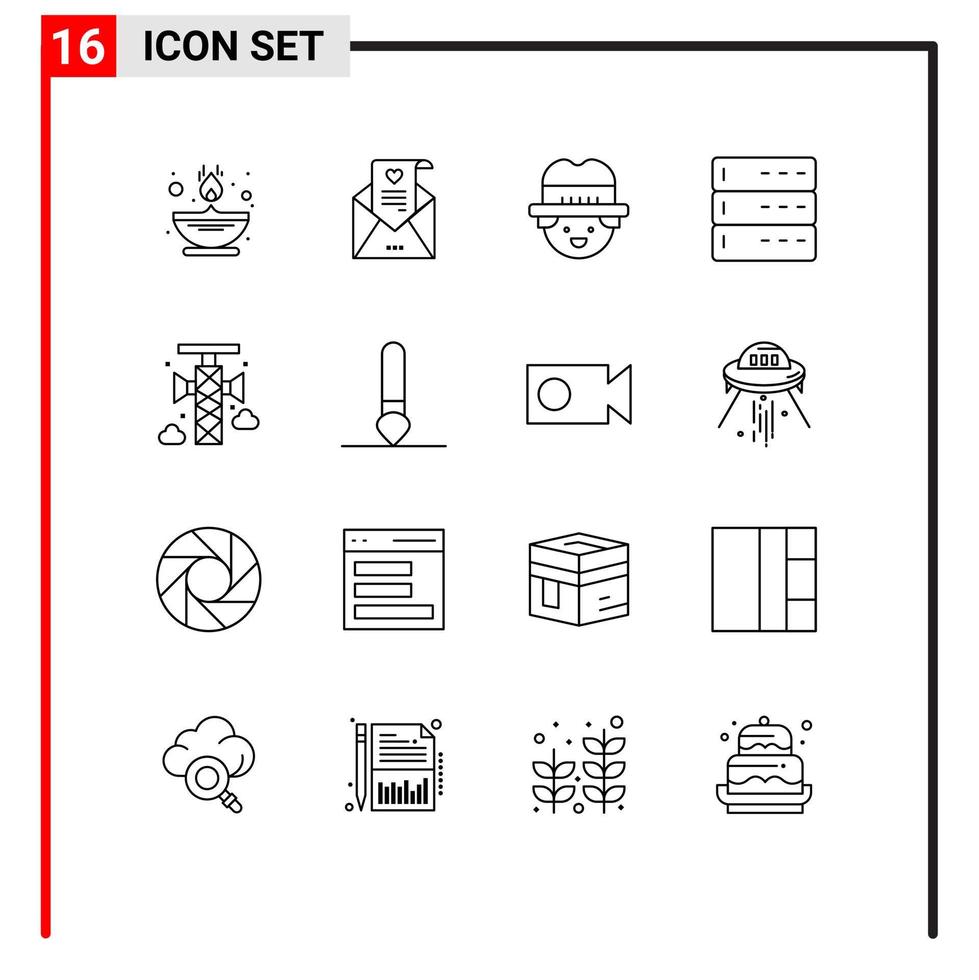 Outline Pack of 16 Universal Symbols of communication announcement farmer server data Editable Vector Design Elements