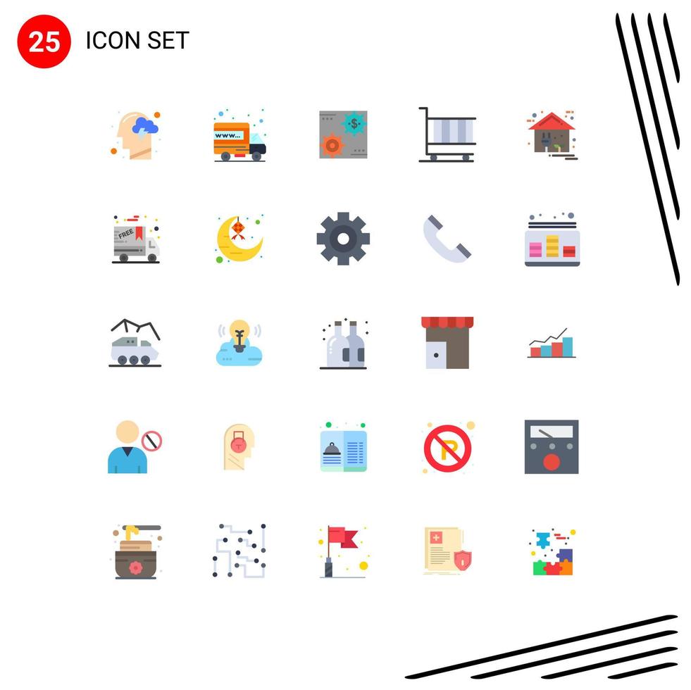 Editable Vector Line Pack of 25 Simple Flat Colors of cart profit domain money make Editable Vector Design Elements