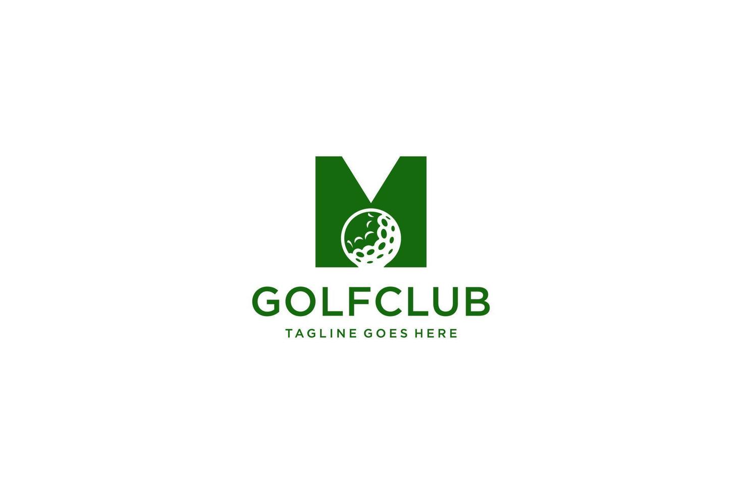 letra m para la plantilla vectorial de diseño del logotipo de golf, etiqueta vectorial de golf, logotipo del campeonato de golf, ilustración, icono creativo, concepto de diseño vector