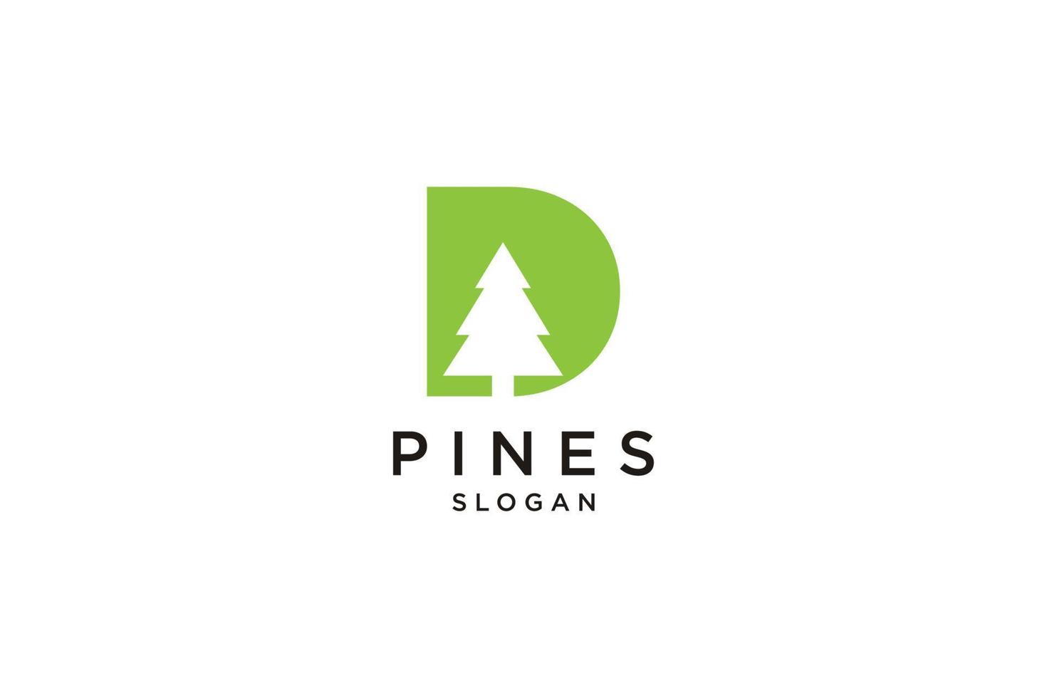 initial letter D with  Hemlock, Evergreen, Pines, Spruce, Cedar trees logo design template vector