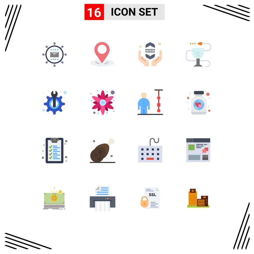 Mobile Interface Flat Color Set of 16 Pictograms of maintenance medicine pray health disease Editable Pack of Creative Vector Design Elements