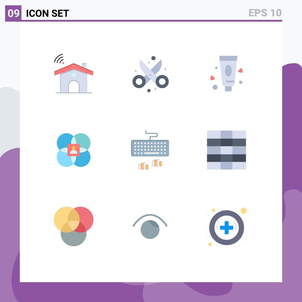 Set of 9 Vector Flat Colors on Grid for keyboard model art human character Editable Vector Design Elements