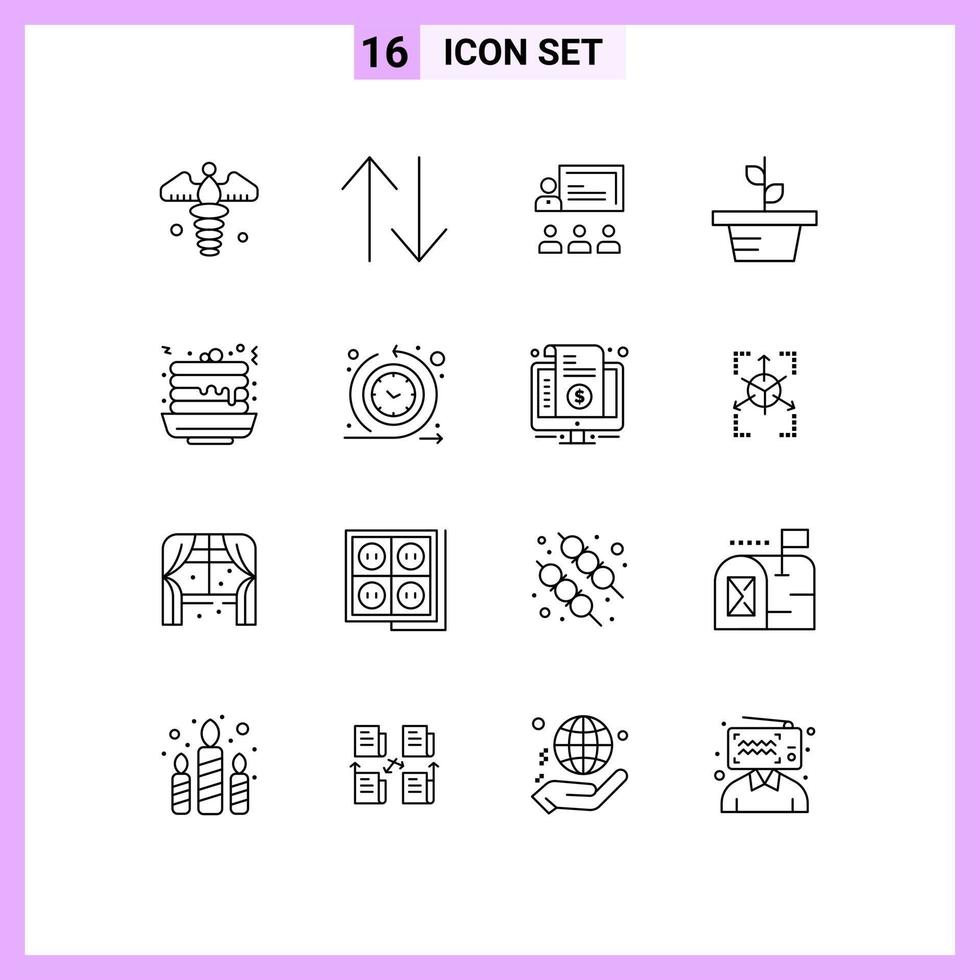 Set of 16 Modern UI Icons Symbols Signs for fast food plant business nature growth Editable Vector Design Elements