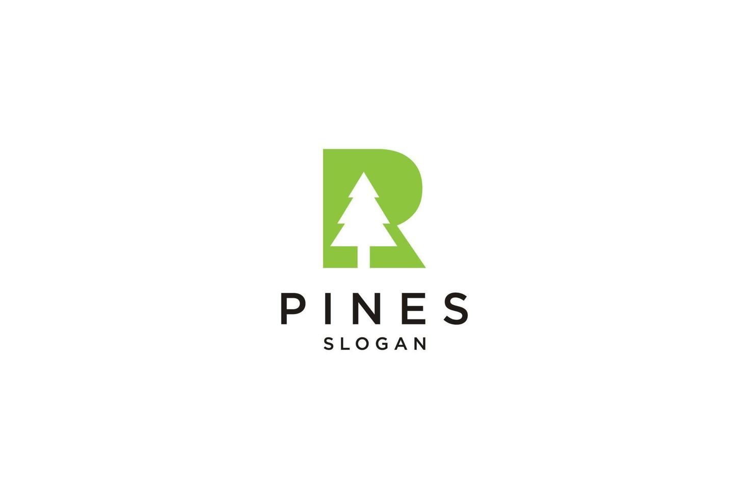 initial letter R with  Hemlock, Evergreen, Pines, Spruce, Cedar trees logo design template vector