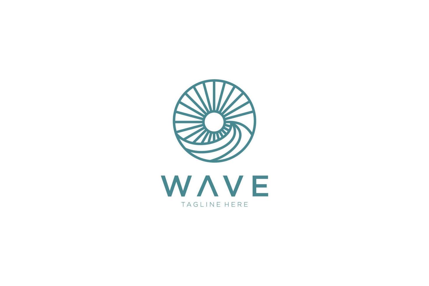 logo de onda de mar y sol circular vintage abstracto. elemento de plantilla de diseño de logotipo de vector plano.
