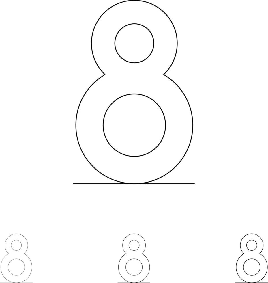 Eight 8th 8  Bold and thin black line icon set vector