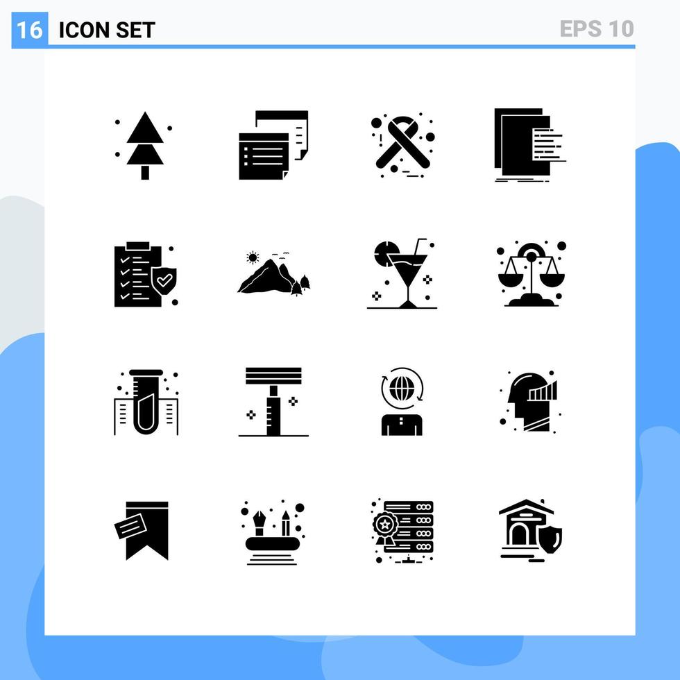 paquete de línea de vector editable de 16 glifos sólidos simples de elementos de diseño de vector editables de cinta de datos de recordatorio de gráfico de valoración