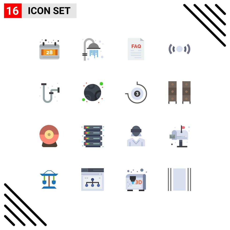 User Interface Pack of 16 Basic Flat Colors of drain ux file ui essential Editable Pack of Creative Vector Design Elements