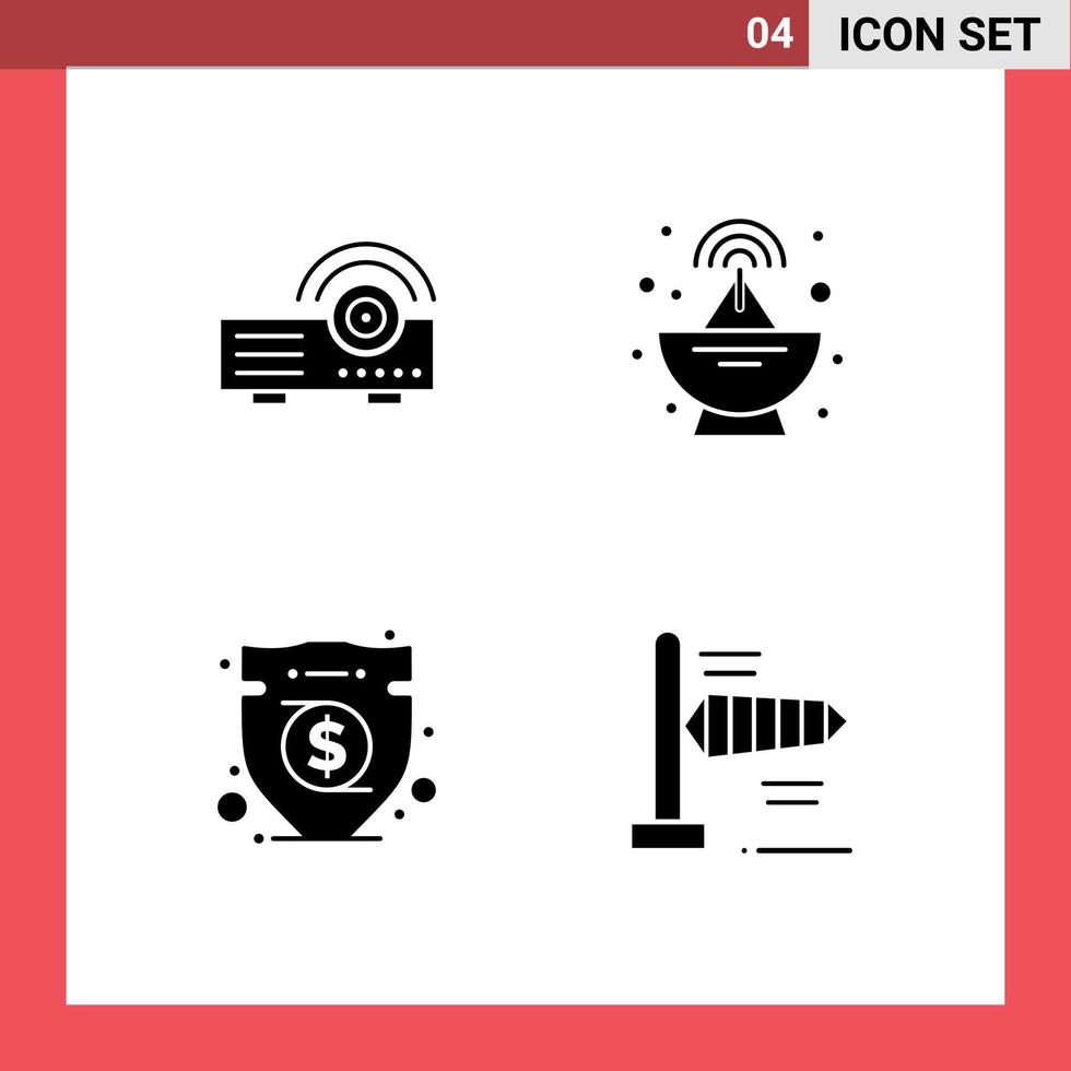 Set of 4 Commercial Solid Glyphs pack for presentation investment service satellite air Editable Vector Design Elements