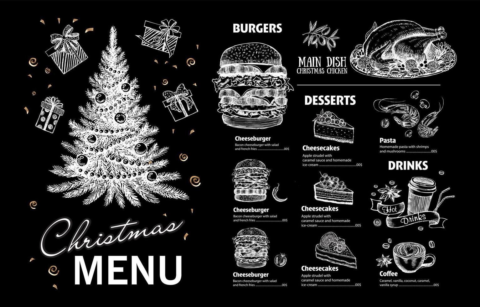 Christmas menu template, Hand drawn illustration vector